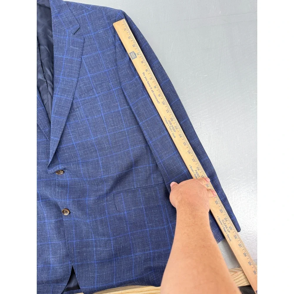Cremieux Collection Loro Piana Blue Plaid Wool Silk Linen Blazer Sport Coat 48L